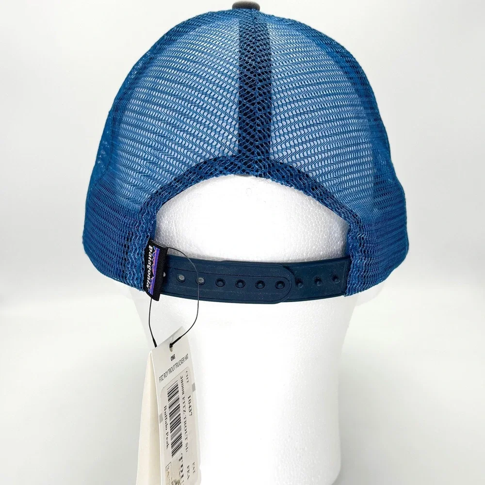 NEW Patagonia Fitz Roy Trout Trucker Hat Gray Blue Snapback NWT One Size Cap